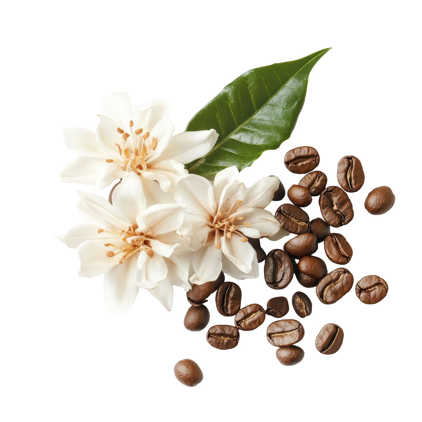 Coffee flowers and beans