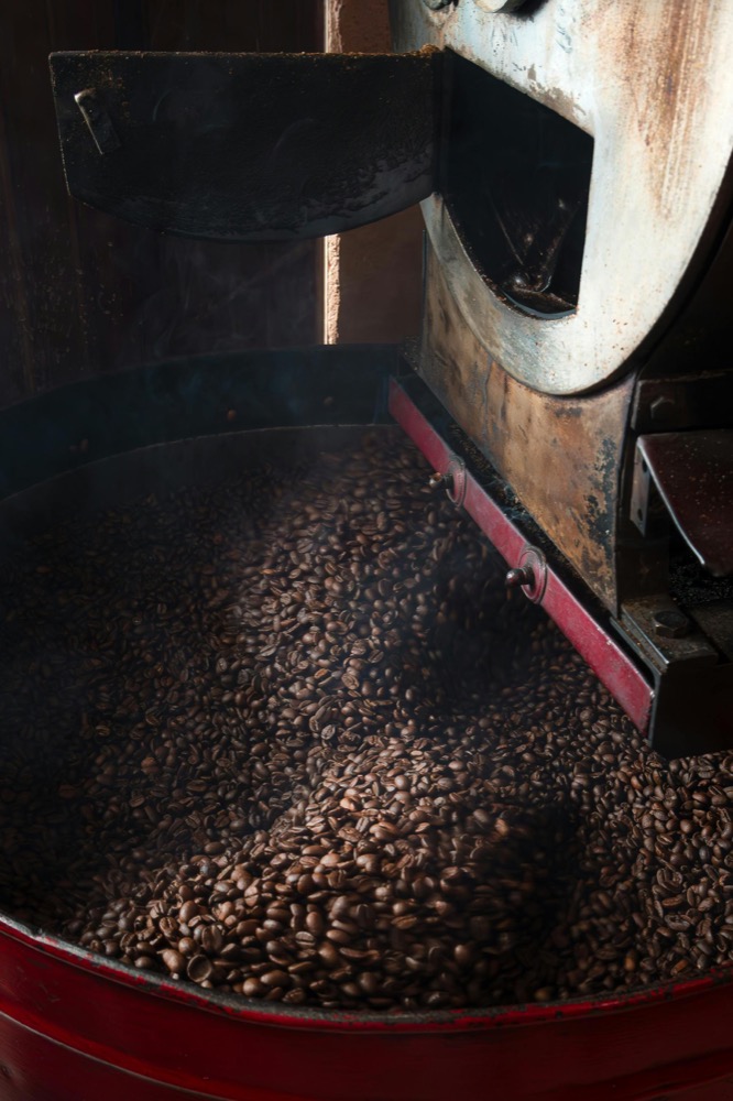 Coffee beans being slowly roasted